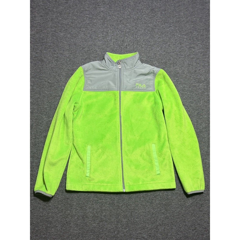 Fila Sport Fleece Jacket Boys M-10/12 Green Gray Full Zip Mock Neck Activewear